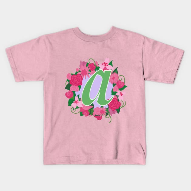 Monogram A, Personalized Floral Initial Kids T-Shirt by Bunniyababa